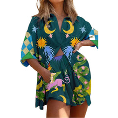 Printed Shorts Short Sleeve Fashion Casual Set