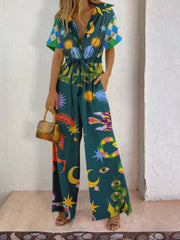 High Waist Lace Printing Jumpsuit Suit