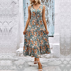 Sleeveless Stitching Printed Dress