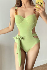 Textured Cut-Out Knot One-Piece Swimsuit