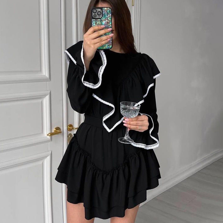 Bell Sleeve Ruffle Dress Black Dress