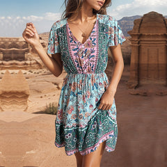 vCollar Bohemian Ethnic Style Dress