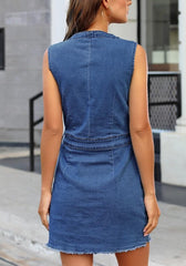 Solid Color Denim Sleeveless Dress