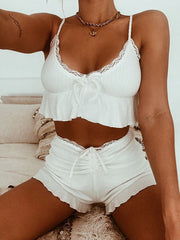 Small Strap Lace Ruffled Shorts Two Pieces