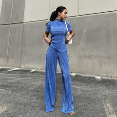 LeisureTT-shirt and High Waist Pleated Pants Suit