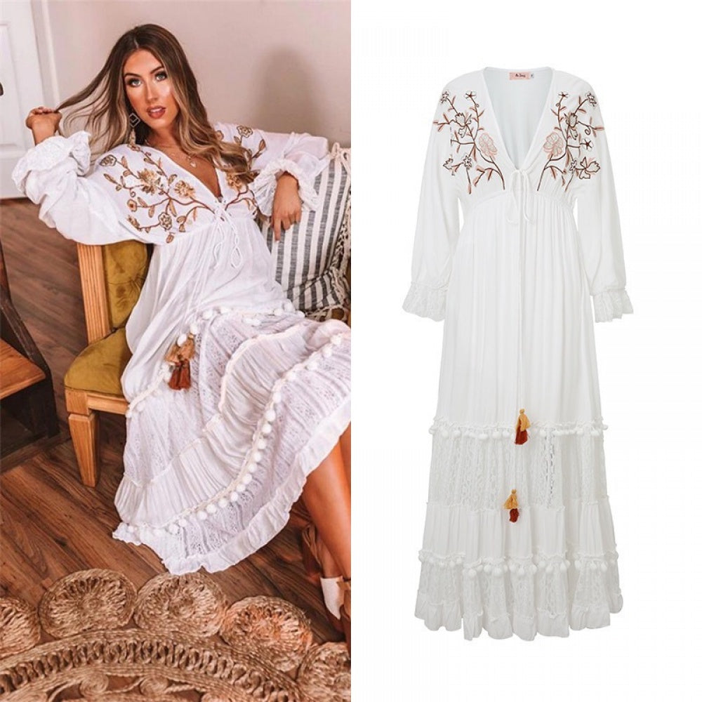 VCollar Elegant Casual Loose Beautiful Goddess Vacation Dress