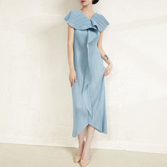 Formal DressVCollar Half Sleeve Pleated Dress