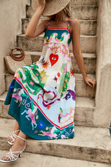 Spaghetti-Strap Floral Print Sleeveless Swing Dress