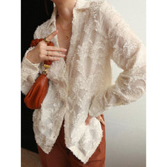 White Embossed Jacquard Boyfriend Style Loose Shirt