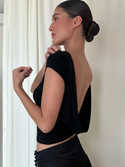 Backless Short Midriff-Baring Short SleeveTT-shirt