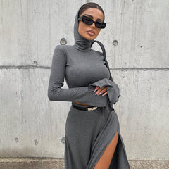 2024Cropped Hoodie and High Waist Tight Skirt Suit