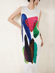 Printed Sleeveless Vest Straight Dress