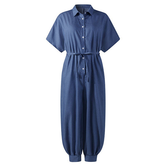 Short Sleeve Denim Jumpsuit