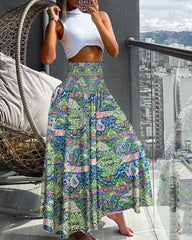 Floral Printed Waist-Controlled Wide Leg Pants