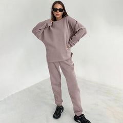 Patchwork Knitting Brushed Hoody Pencil Pants Two-Piece Suit