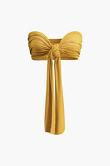 Tie Knot Front Ruched Tube Top And Pleated Wide Leg Pants