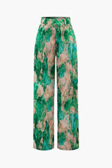 Marble Print High Waisted Full-length Straight Leg Pants