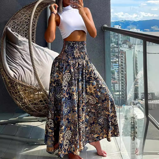 Floral Printed Waist-Controlled Wide Leg Pants