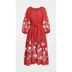 Flower Embroidery Loose Lace-up Long Dress