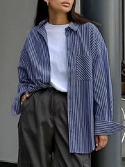 Blue Long Sleeved Striped Shirt Jacket