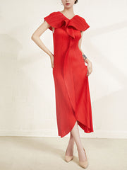 Formal DressVCollar Half Sleeve Pleated Dress