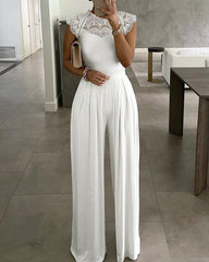 Multicolor lace elegant sleeveless loose casual jumpsuit