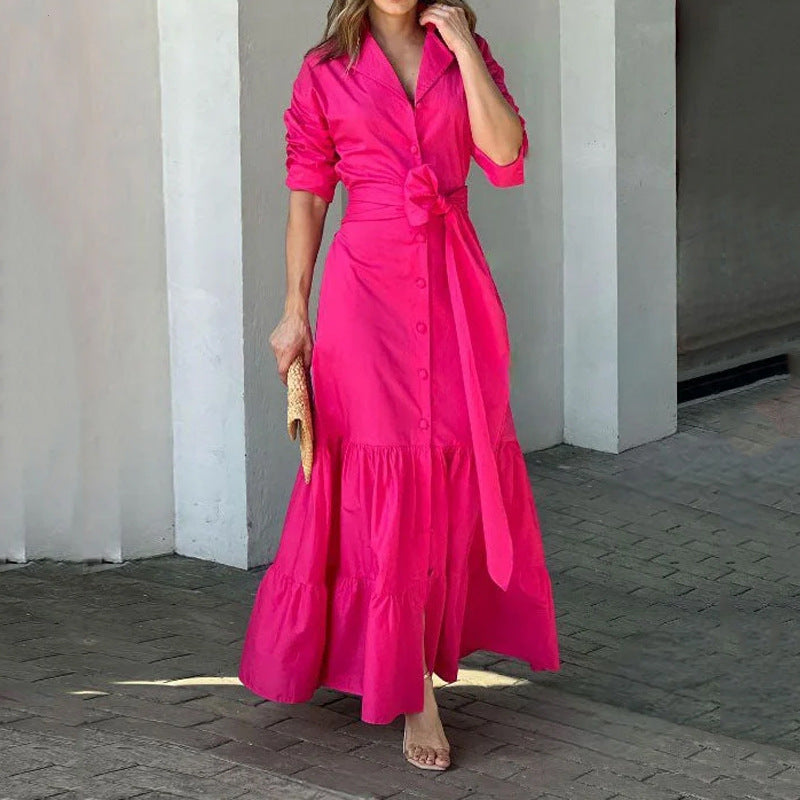 Waist-Tight Cardigan Long Dress