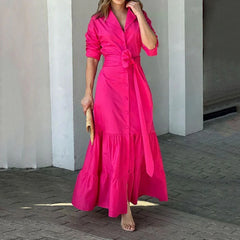 Waist-Tight Cardigan Long Dress