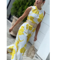 Printed Sleeveless Women's Wide Leg Jumpsuit