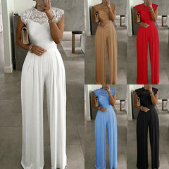 Multicolor lace elegant sleeveless loose casual jumpsuit