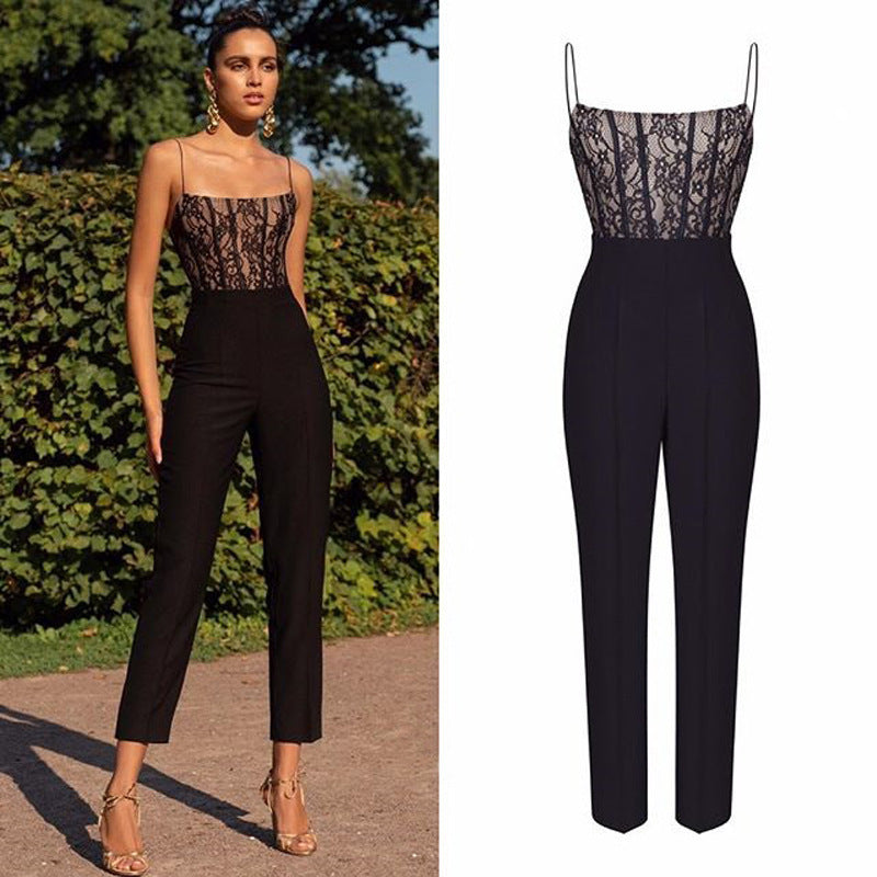 Lace Spaghetti Straps Sleeveless Jumpsuit