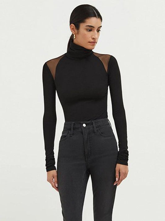 Turtleneck Long Sleeve Jumpsuit Mesh Slim Fit Patchwork Air Base Clothing