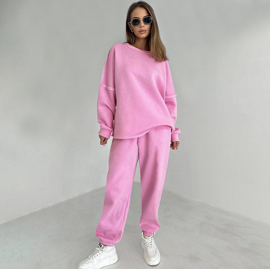 Patchwork Knitting Brushed Hoody Pencil Pants Two-Piece Suit