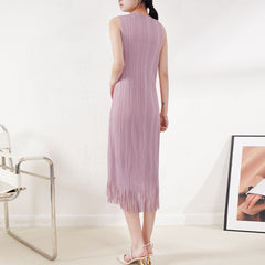 Sleeveless Pleated Dress Tassel Dress