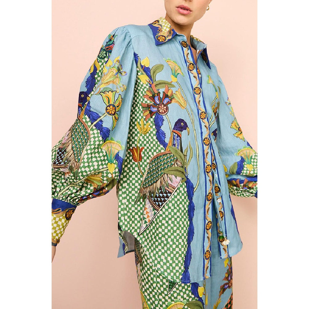 Printed Puff Sleeve Holiday Tether Two-Piece Suit