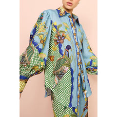 Printed Puff Sleeve Holiday Tether Two-Piece Suit