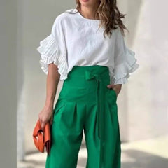 Commuting high waist strap casual wide leg trousers