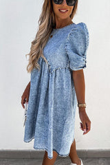 Puff Sleeve Denim Dress