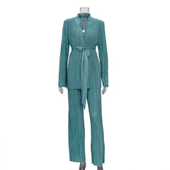 Capable Belt Shirt and Pleated Pants Suit