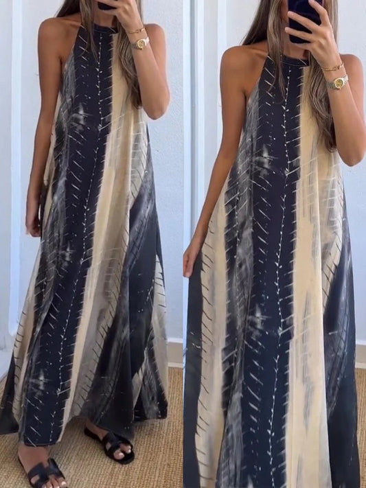 Printed Halter Backless Dress