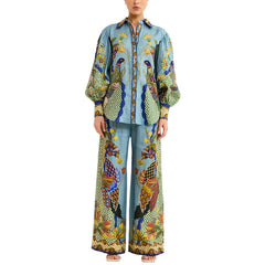 Printed Puff Sleeve Holiday Tether Two-Piece Suit