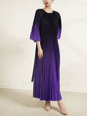 Pleated Oversized Loose-Fitting Pattern Print Organ Pleated Long Sleeve Dress