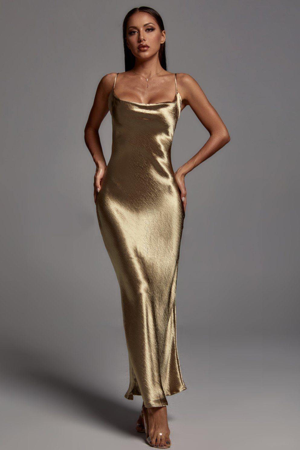 Emily Metallic Gold Maxi Dress - Bellabarnett