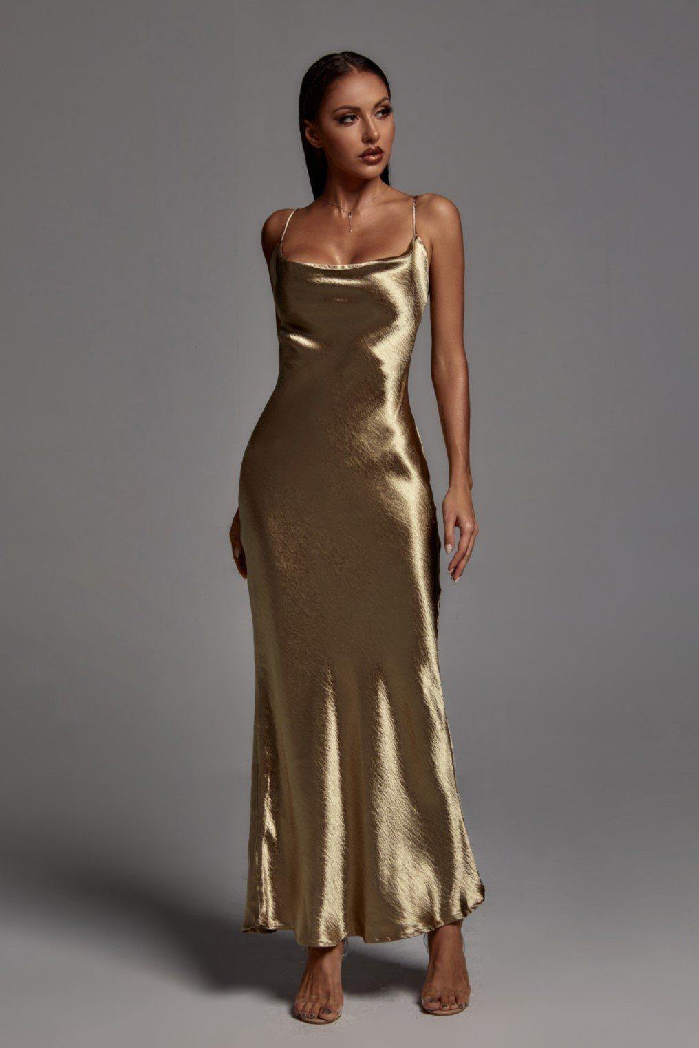 Emily Metallic Gold Maxi Dress - Bellabarnett