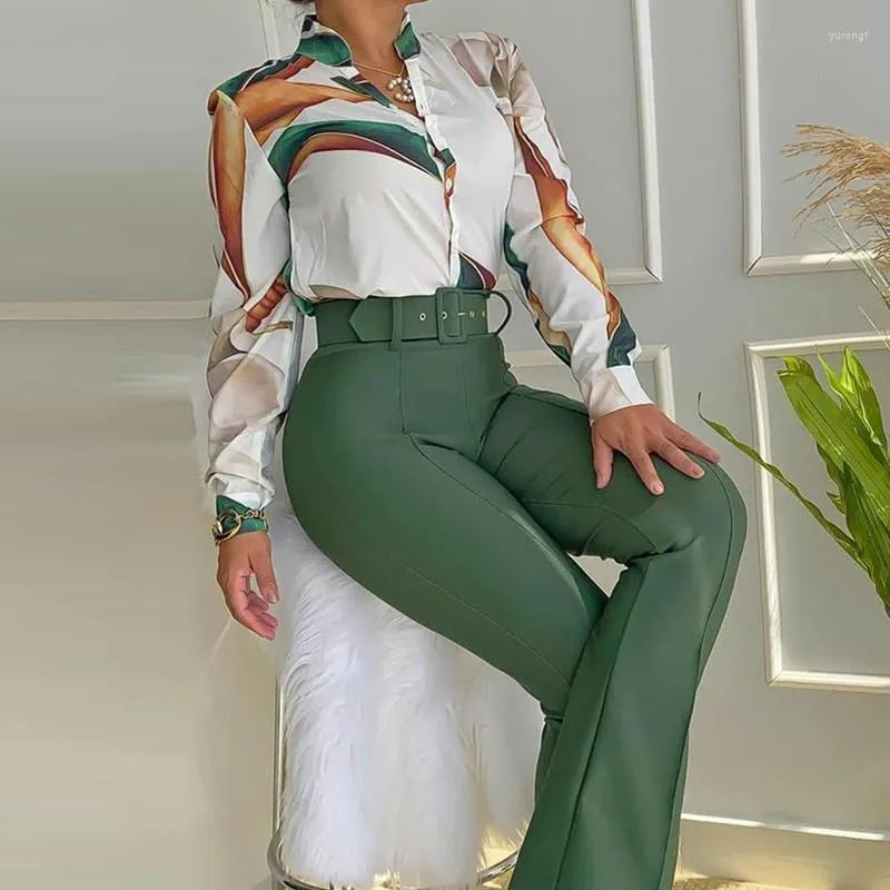 Spring casual shirt and trousers suit-with belt