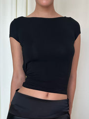 Backless Short Midriff-Baring Short SleeveTT-shirt