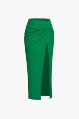 Knot Side Slit Knit Midi Skirt