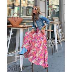 Printed Pendant Large Swing Casual Skirt