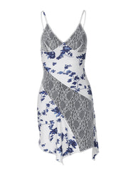 Floral DeepVPatchwork Lace Sleeveless Split Dress