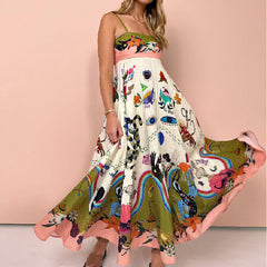 Sling Graffiti Printing Sleeveless Swing Dress